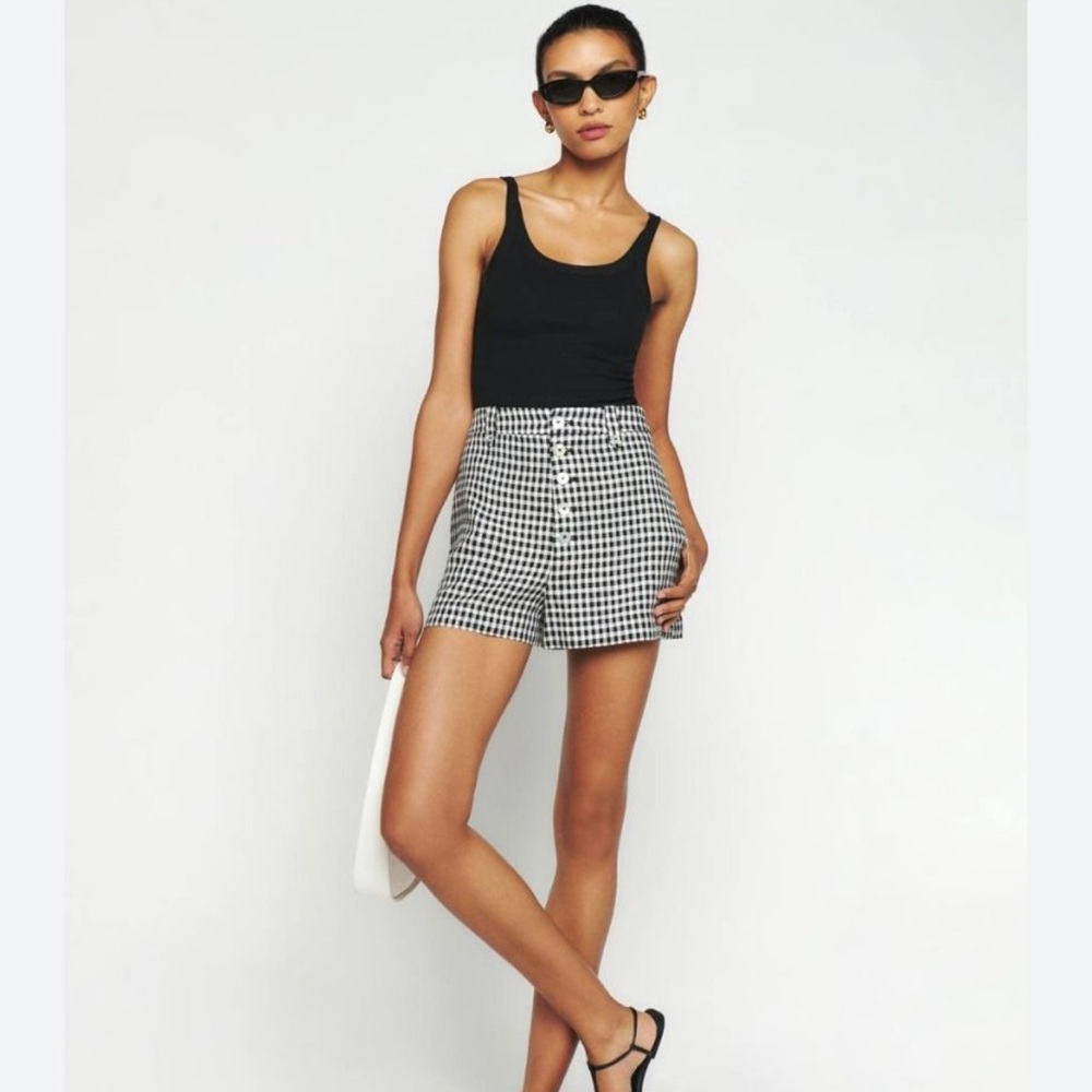 Reformation Grayson Linen Gingham Shorts - Size 12